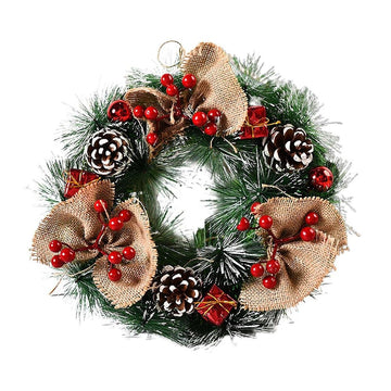 Classic Jute, Berry , Pinecone Theme Artificial Christmas Wreath for Walls, Tree and Door Décor, 14 inches (w) x 14 inches (ht) - Little Surprise BoxClassic Jute, Berry , Pinecone Theme Artificial Christmas Wreath for Walls, Tree and Door Décor, 14 inches (w) x 14 inches (ht)