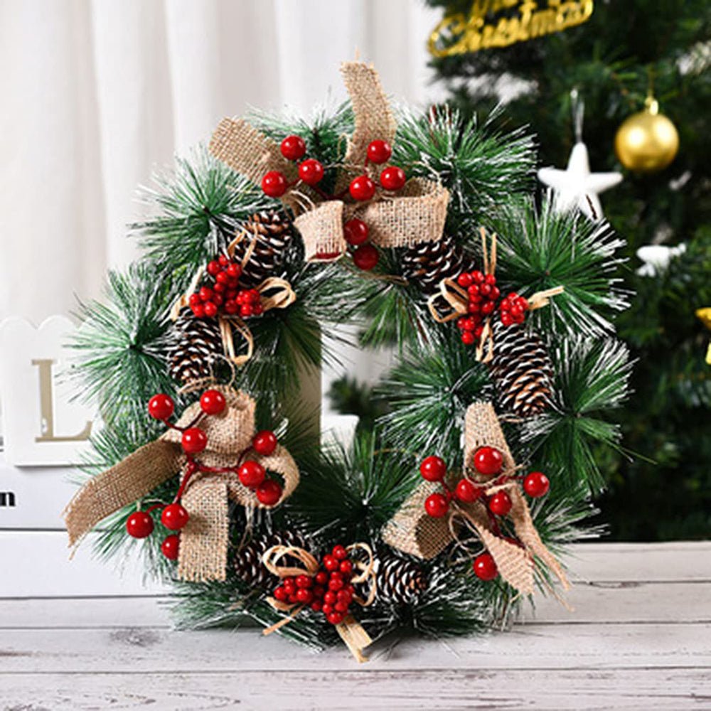 Classic Jute, Berry , Pinecone Theme Artificial Christmas Wreath for Walls, Tree and Door Décor, 14 inches (w) x 14 inches (ht) - Little Surprise BoxClassic Jute, Berry , Pinecone Theme Artificial Christmas Wreath for Walls, Tree and Door Décor, 14 inches (w) x 14 inches (ht)