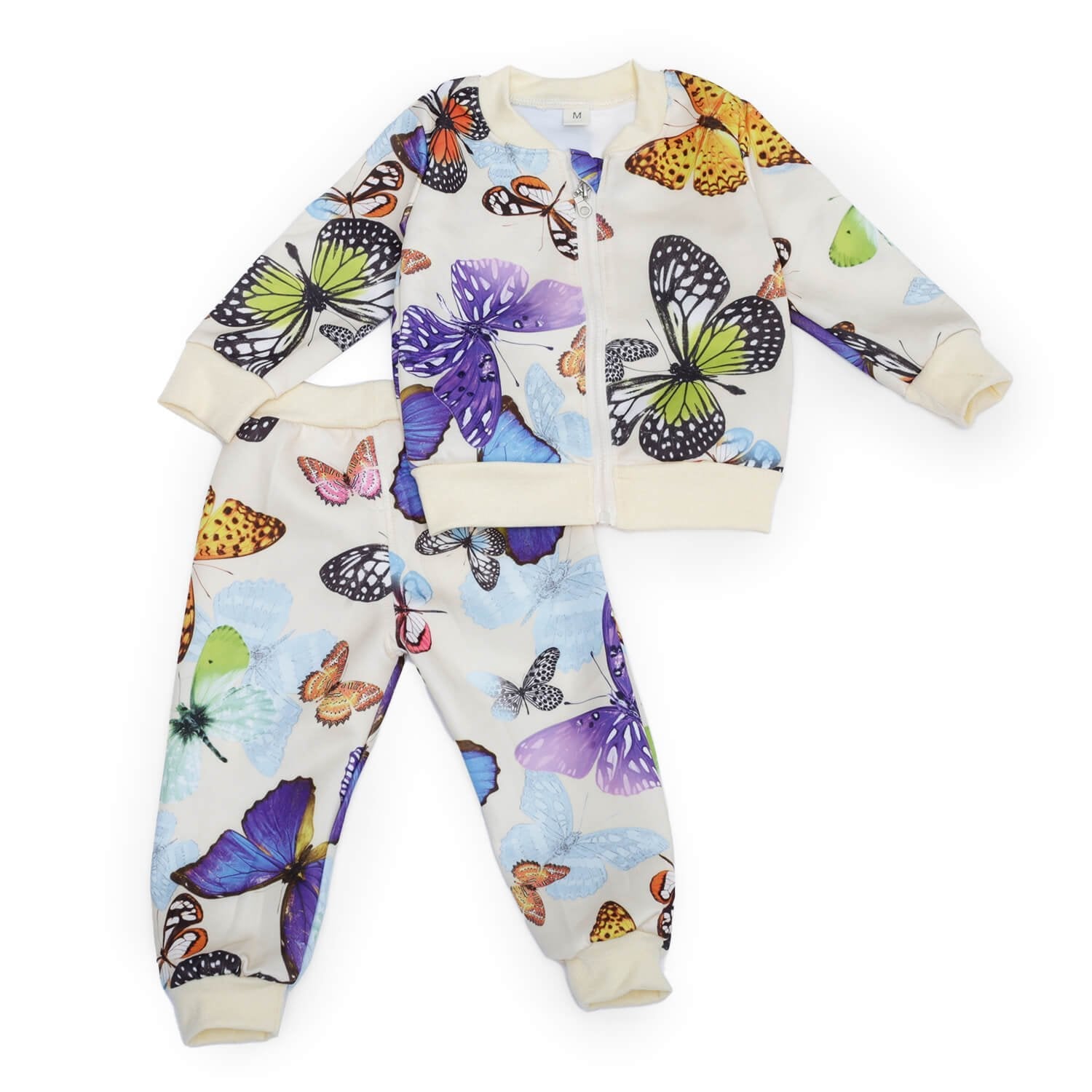 Cream Butterfly Kids Zipper Jacket and Track Pant set