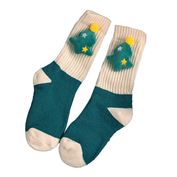 Cream & Green christmas Tree, 3d Pop up chrsitmas Ankle length socks for kids - Little Surprise BoxCream & Green christmas Tree, 3d Pop up chrsitmas Ankle length socks for kids