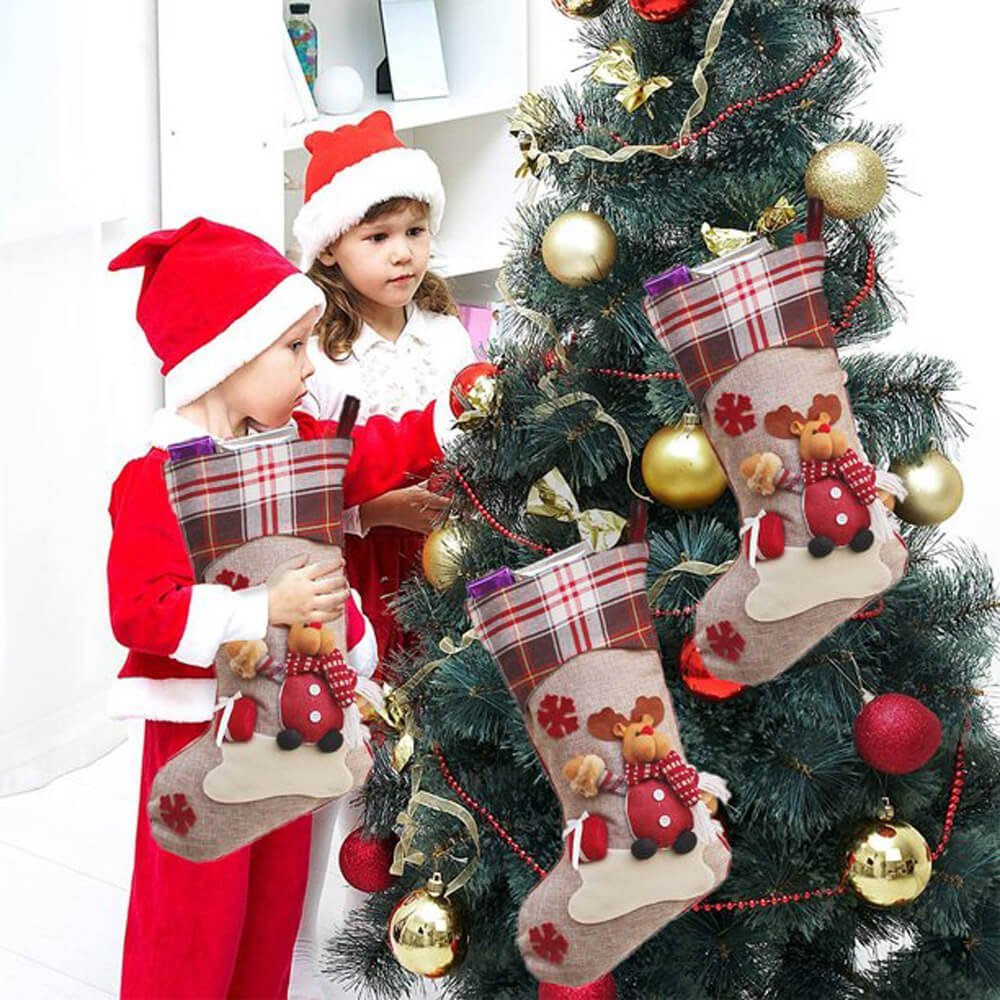 Cream Jute & Checks Style Rudolf & Gift - Little Surprise BoxCream Jute & Checks Style Rudolf & Gift