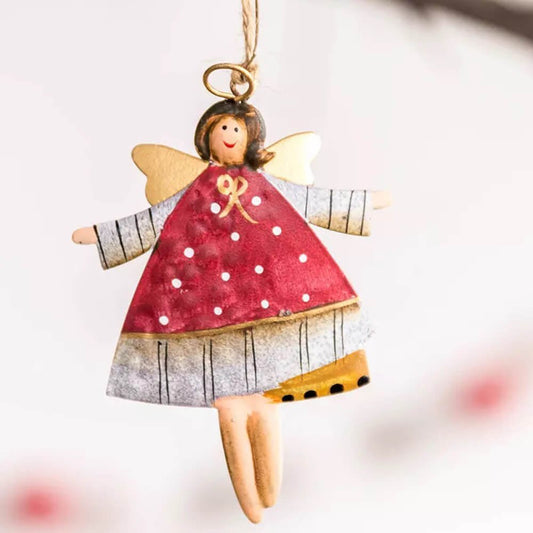 Cream & Red Standing Angel, Metal Christmas Tree Ornament - Little Surprise BoxCream & Red Standing Angel, Metal Christmas Tree Ornament