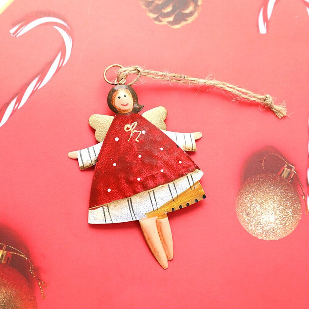 Cream & Red Standing Angel, Metal Christmas Tree Ornament - Little Surprise BoxCream & Red Standing Angel, Metal Christmas Tree Ornament