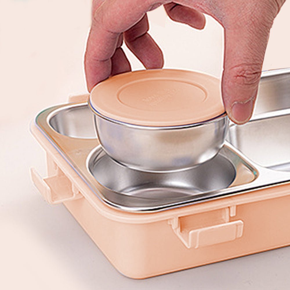 Cream Transparent Lid Double Lock Stainless Steel Lunch /Tiffin Box for Kids - Little Surprise BoxCream Transparent Lid Double Lock Stainless Steel Lunch /Tiffin Box for Kids