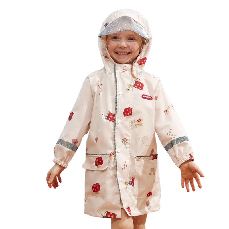 Cream Woodland Butterfly Theme Kids Raincoat, Jacket Style - Little Surprise BoxCream Woodland Butterfly Theme Kids Raincoat, Jacket Style