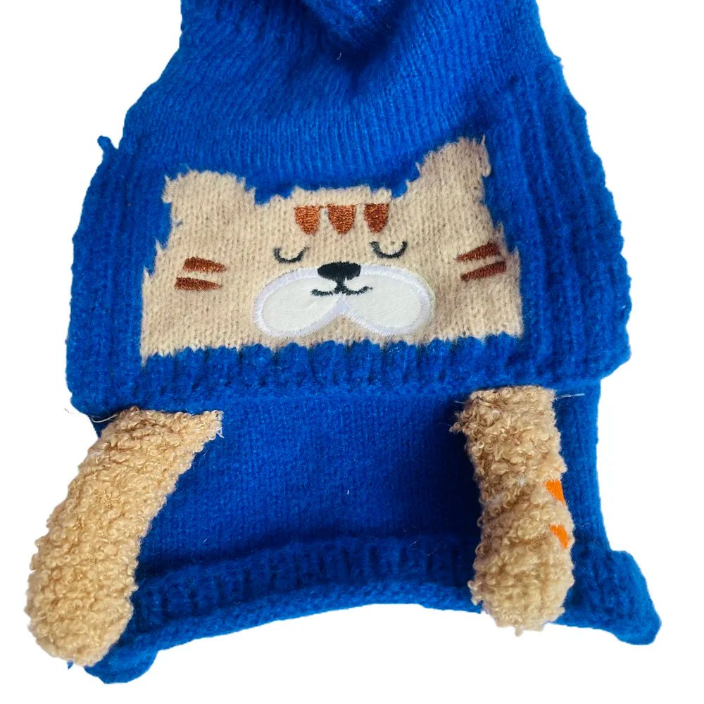 Dark Blue Bear Woven Stretchable Woolen Winter Cap For Kids With Matching Neck Muffler Set (3-10Yrs) - Little Surprise BoxDark Blue Bear Woven Stretchable Woolen Winter Cap For Kids With Matching Neck Muffler Set (3-10Yrs)