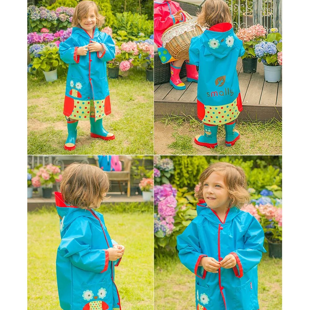Dark Blue Owl Raincoat & Rain Gumboots Matching 2 pcs Set for Kids - Little Surprise BoxDark Blue Owl Raincoat & Rain Gumboots Matching 2 pcs Set for Kids