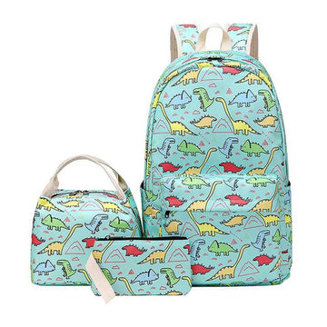 Dino park 3 pcs Matching Backpack with Lunch Bag & Stationery Pouch, Mint Green