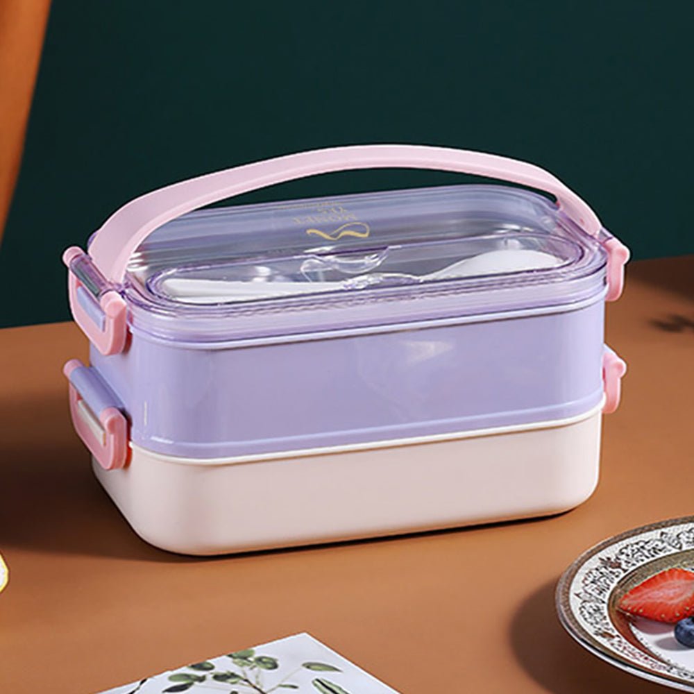 Double Storey Curvy Handle Purple & Pink Stainless Steel Lunch /Tiffin Box for Kids - Little Surprise BoxDouble Storey Curvy Handle Purple & Pink Stainless Steel Lunch /Tiffin Box for Kids