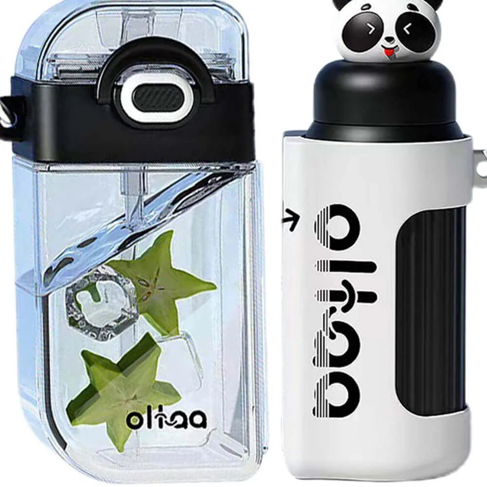 Double Tumbler, Black Panda detachable set water bottle, 400 ml & 320ML for Kids and Adults. - Little Surprise BoxDouble Tumbler, Black Panda detachable set water bottle, 400 ml & 320ML for Kids and Adults.