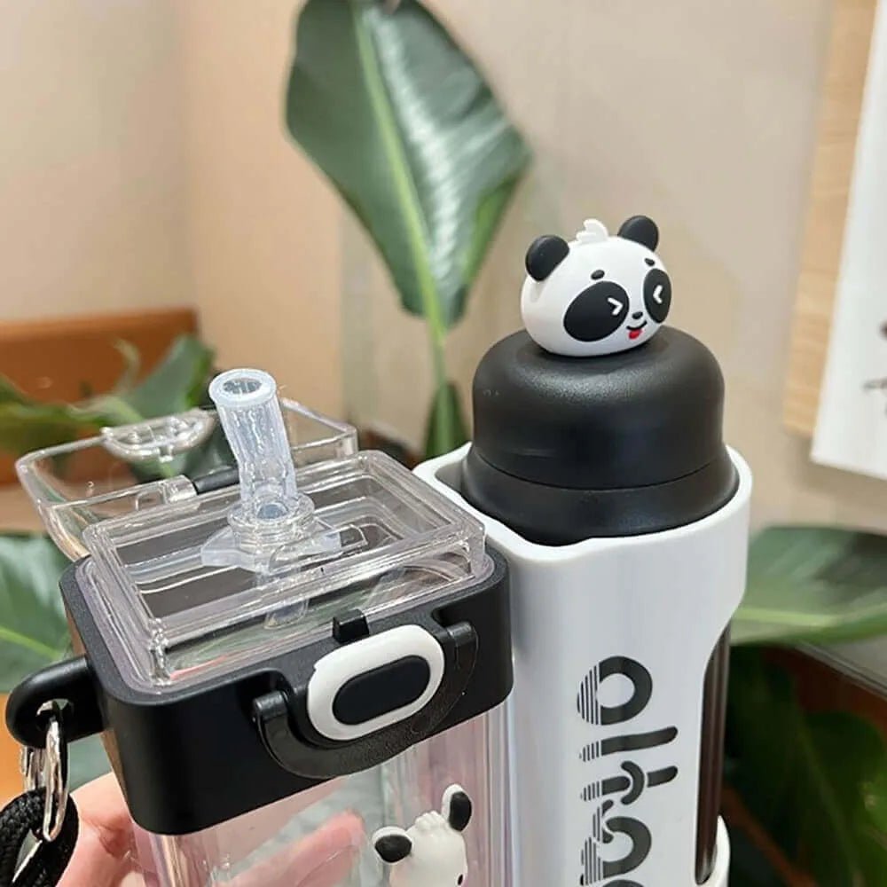 Double Tumbler, Black Panda detachable set water bottle, 400 ml & 320ML for Kids and Adults. - Little Surprise BoxDouble Tumbler, Black Panda detachable set water bottle, 400 ml & 320ML for Kids and Adults.