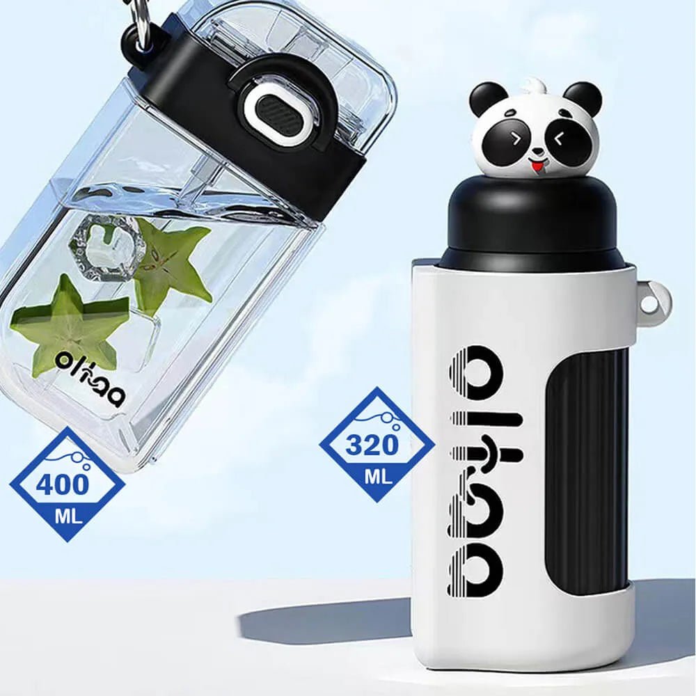 Double Tumbler, Black Panda detachable set water bottle, 400 ml & 320ML for Kids and Adults. - Little Surprise BoxDouble Tumbler, Black Panda detachable set water bottle, 400 ml & 320ML for Kids and Adults.