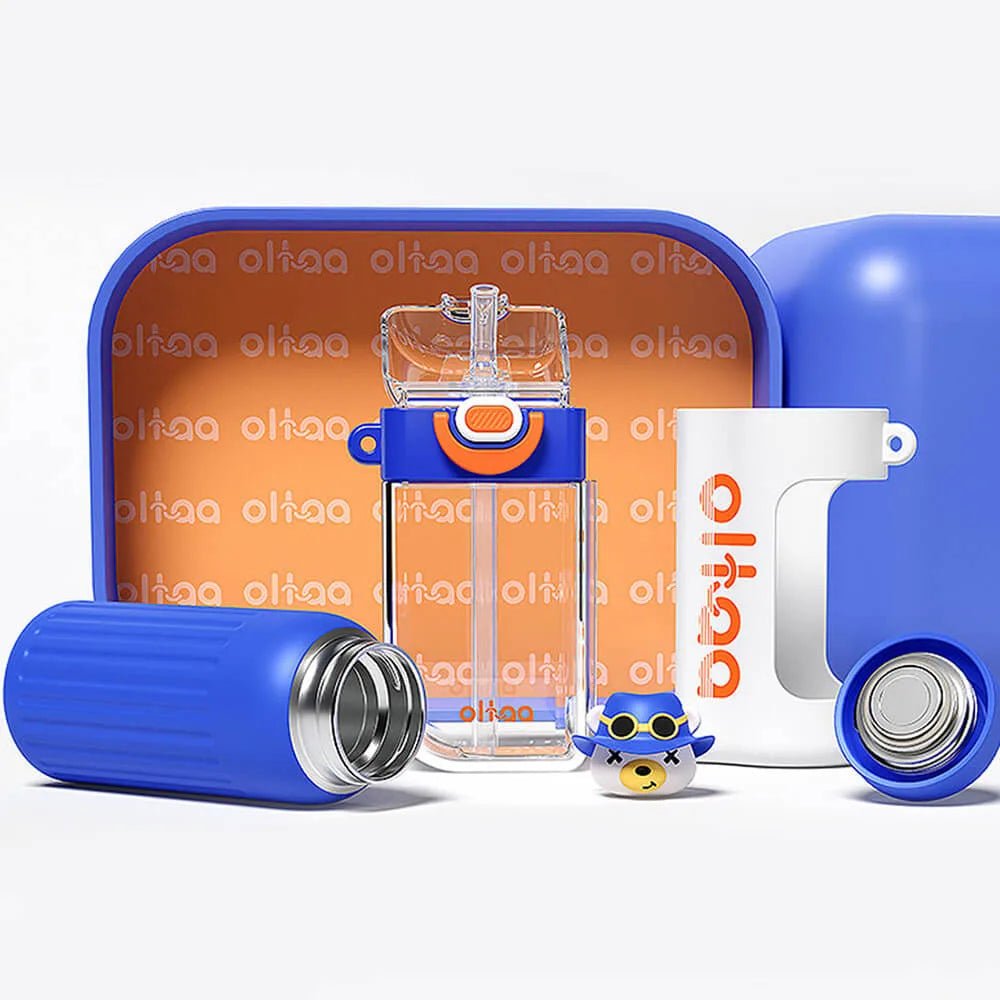 Double Tumbler Blue bear detachable set water bottle, 400 ml & 320ML for Kids and Adults