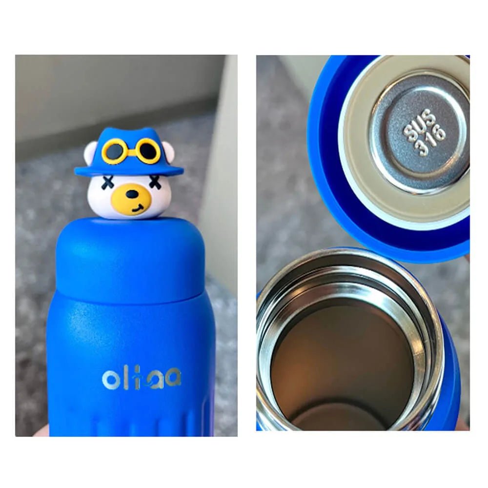 Double Tumbler Blue bear detachable set water bottle, 400 ml & 320ML for Kids and Adults