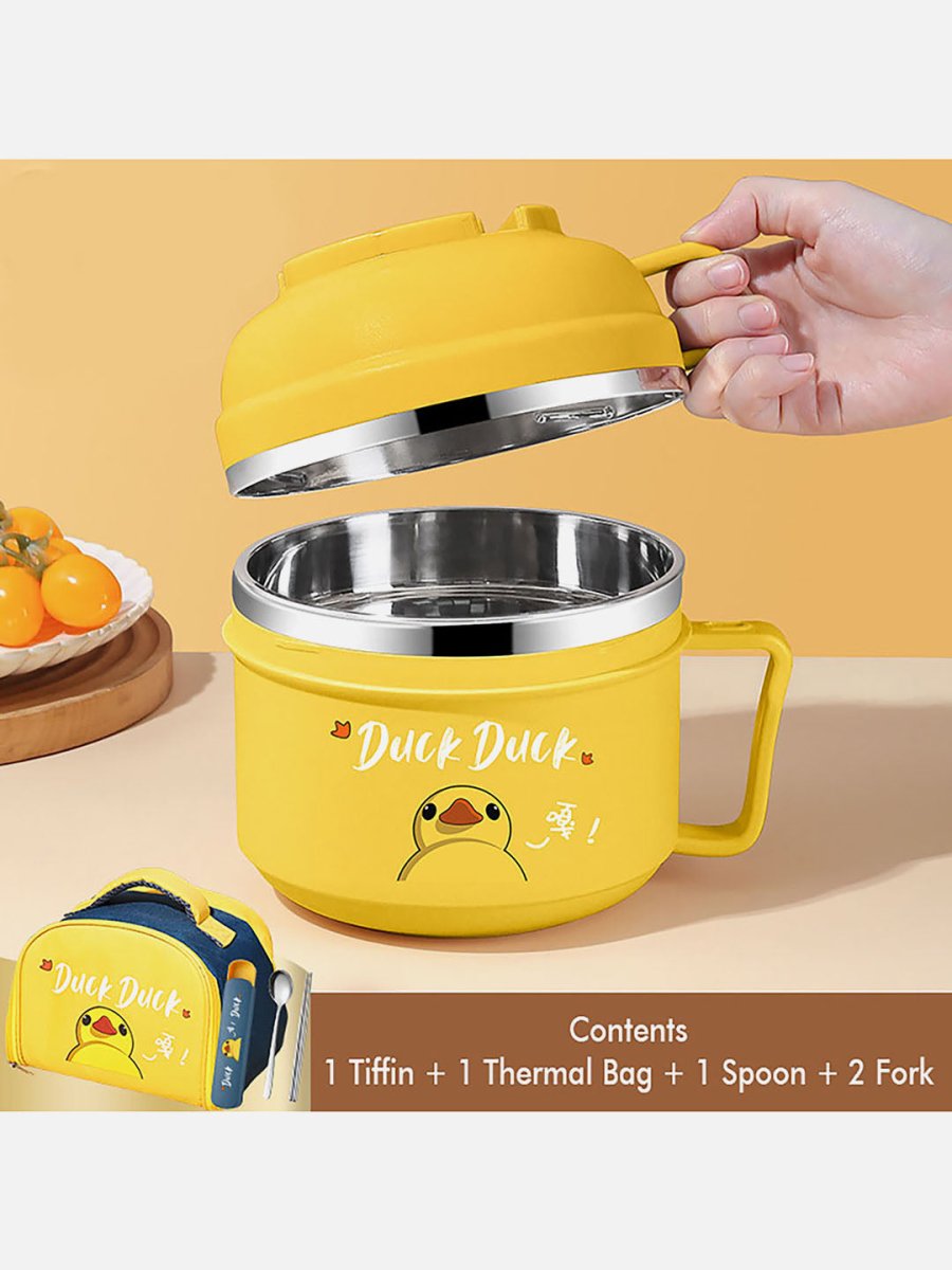 Duck print with Handle Kids Tiffin/Lunch Box with Matching lunch Box Cover,Yellow - Little Surprise BoxDuck print with Handle Kids Tiffin/Lunch Box with Matching lunch Box Cover,Yellow