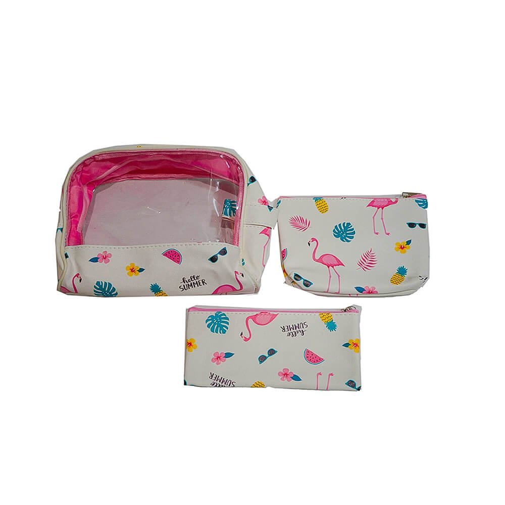 Flamingo Organizer | Toiletry Kit | Cosmetic Travel Pouch Set of 3