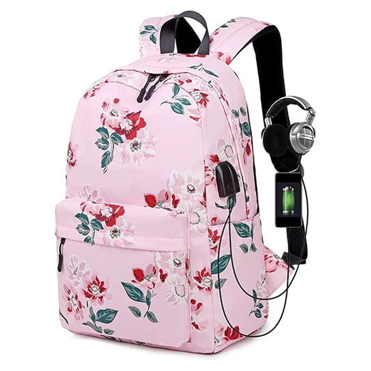 Floral Bunch, 3 pcs Matching Backpack with Lunch Bag & Stationery Pouch, Pink