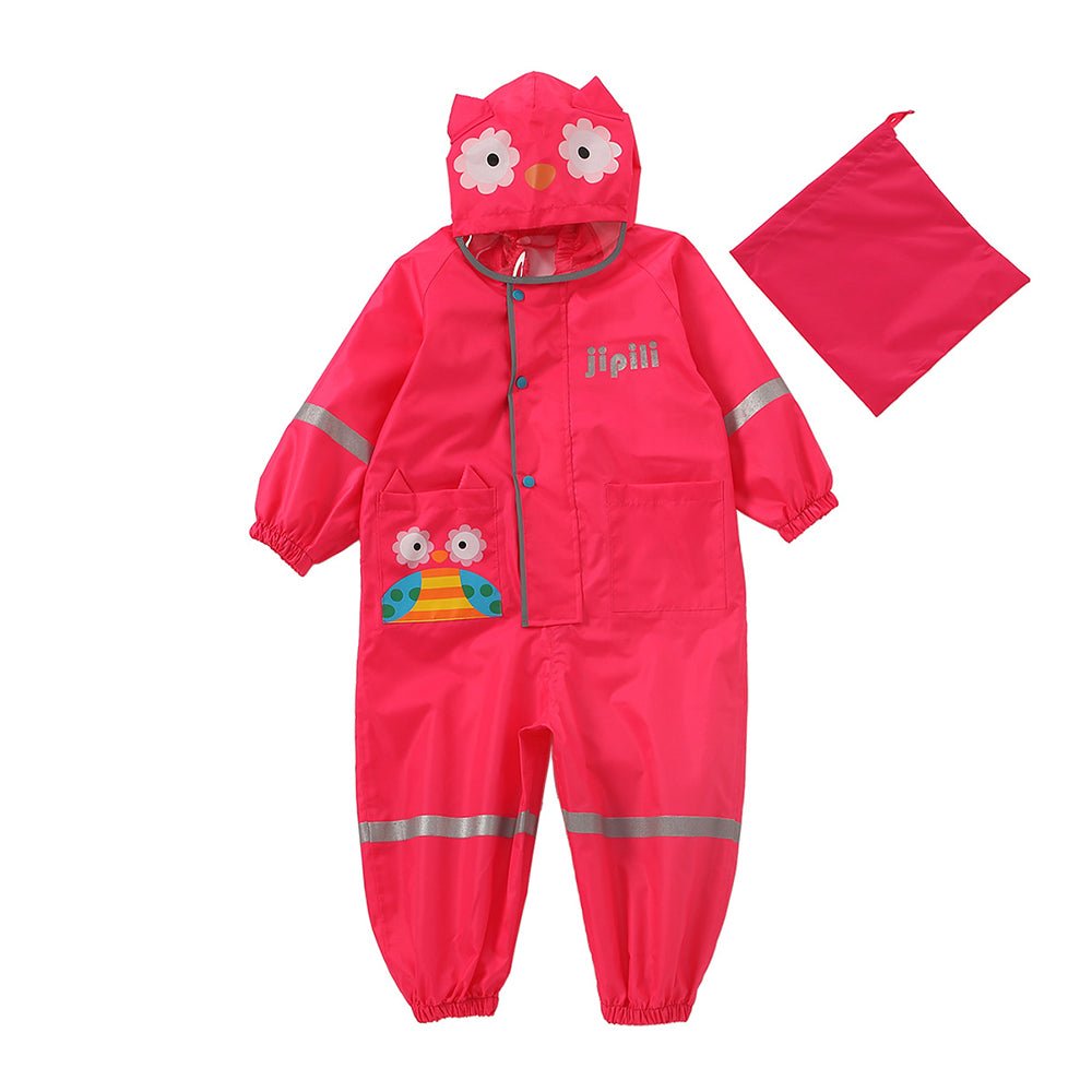 Fuchsia Pink Cute Owl Theme All Over Jumpsuit / Playsuit Raincoat for Kids - Little Surprise BoxFuchsia Pink Cute Owl Theme All Over Jumpsuit / Playsuit Raincoat for Kids