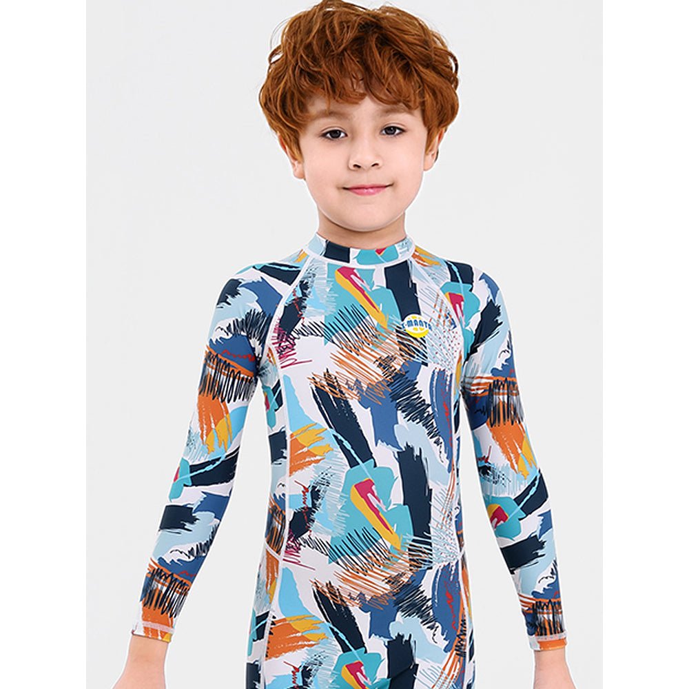 Full Sleeves Knee Length Multi Geometric Print Kids Swimwear UP50 + - Little Surprise BoxFull Sleeves Knee Length Multi Geometric Print Kids Swimwear UP50 +