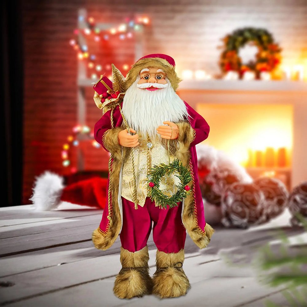 Furry Gold & Maroon Self standing Santa Christmas Table Décor, 13 inches /33 cms ht - Little Surprise BoxFurry Gold & Maroon Self standing Santa Christmas Table Décor, 13 inches /33 cms ht