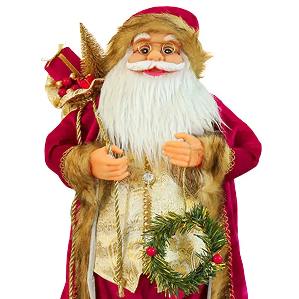 Furry Gold & Maroon Self standing Santa Christmas Table Décor, 13 inches /33 cms ht - Little Surprise BoxFurry Gold & Maroon Self standing Santa Christmas Table Décor, 13 inches /33 cms ht