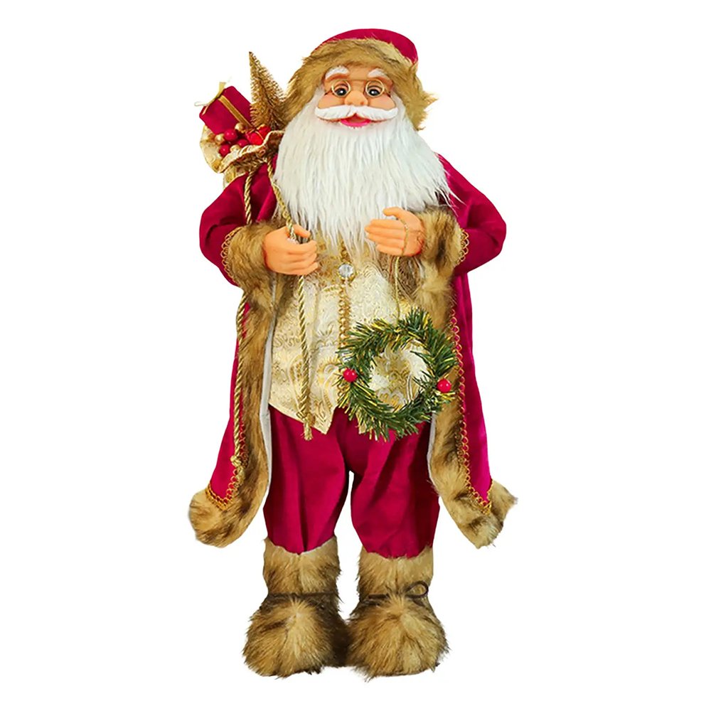 Furry Gold & Maroon Self standing Santa Christmas Table Décor, 13 inches /33 cms ht - Little Surprise BoxFurry Gold & Maroon Self standing Santa Christmas Table Décor, 13 inches /33 cms ht