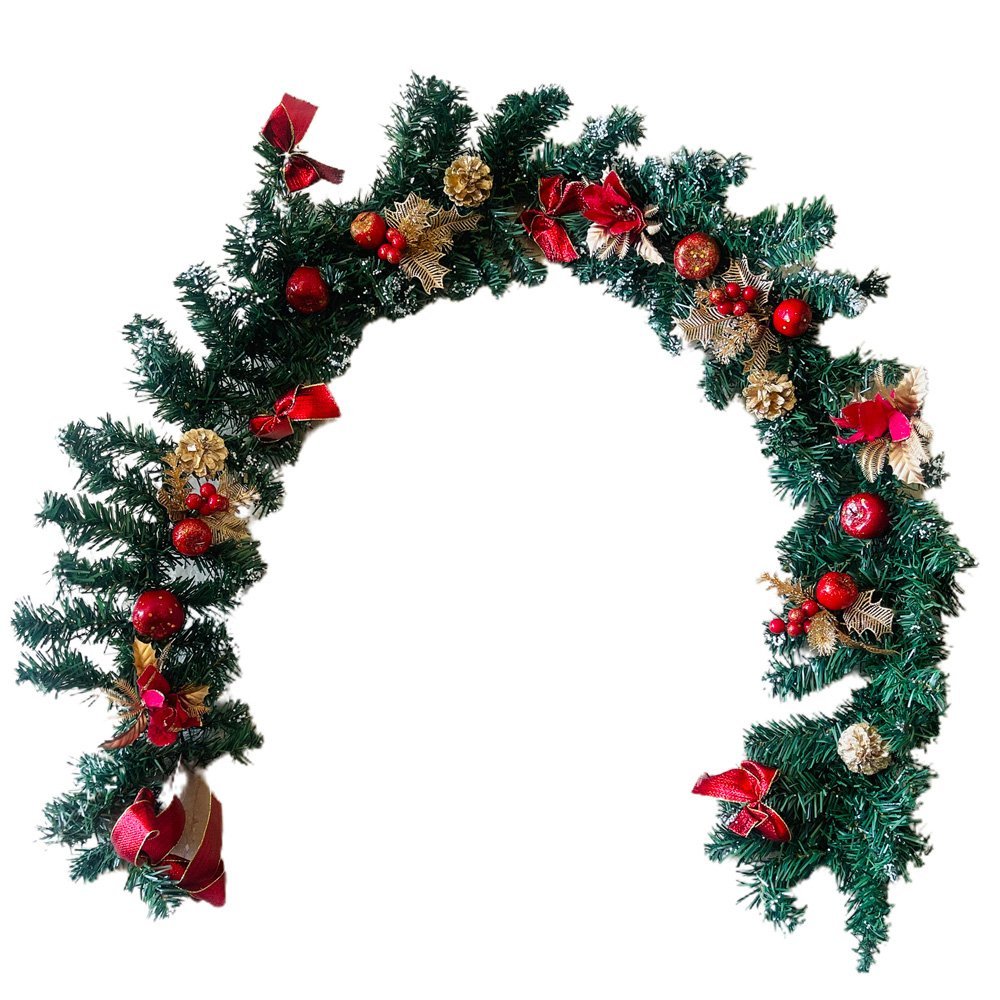 Gold & Red themed Bushy christmas Garland with Pinecones, Cherries and fillers, 6.5 feet