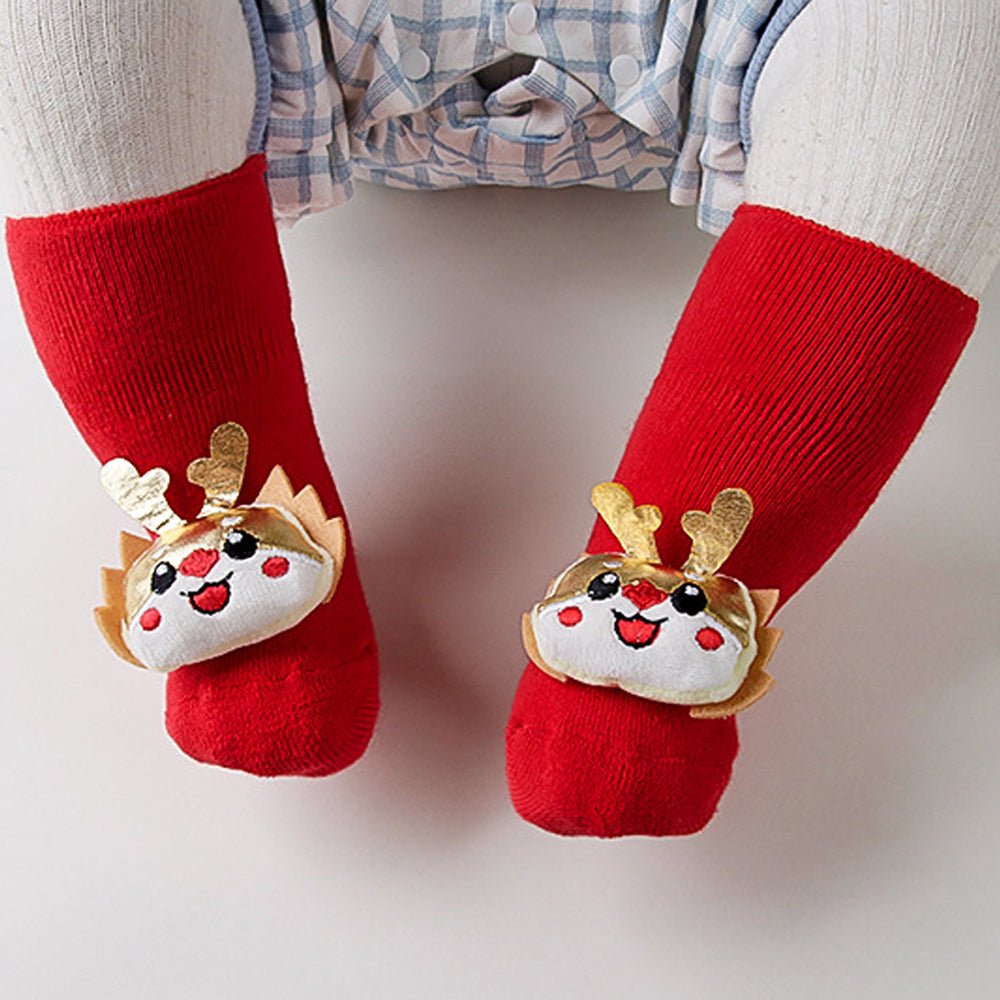 Golden Deer christmas themed Booties/Socks for Christmas Party, 0-12 months - Little Surprise BoxGolden Deer christmas themed Booties/Socks for Christmas Party, 0-12 months