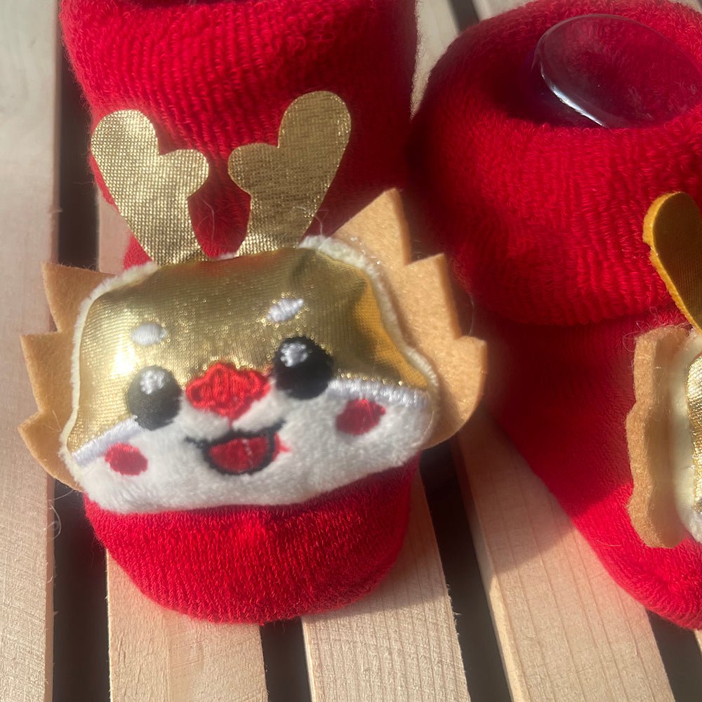 Golden Deer christmas themed Booties/Socks for Christmas Party, 0-12 months - Little Surprise BoxGolden Deer christmas themed Booties/Socks for Christmas Party, 0-12 months