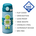 Green Band Astronaut Stainless Steel Kids Water Bottle, 500 ml - Little Surprise BoxGreen Band Astronaut Stainless Steel Kids Water Bottle, 500 ml