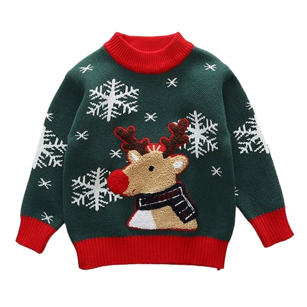 Green Flakes Reindeer Warmer, Cardigan & Christmas Sweater for Kids - Little Surprise BoxGreen Flakes Reindeer Warmer, Cardigan & Christmas Sweater for Kids