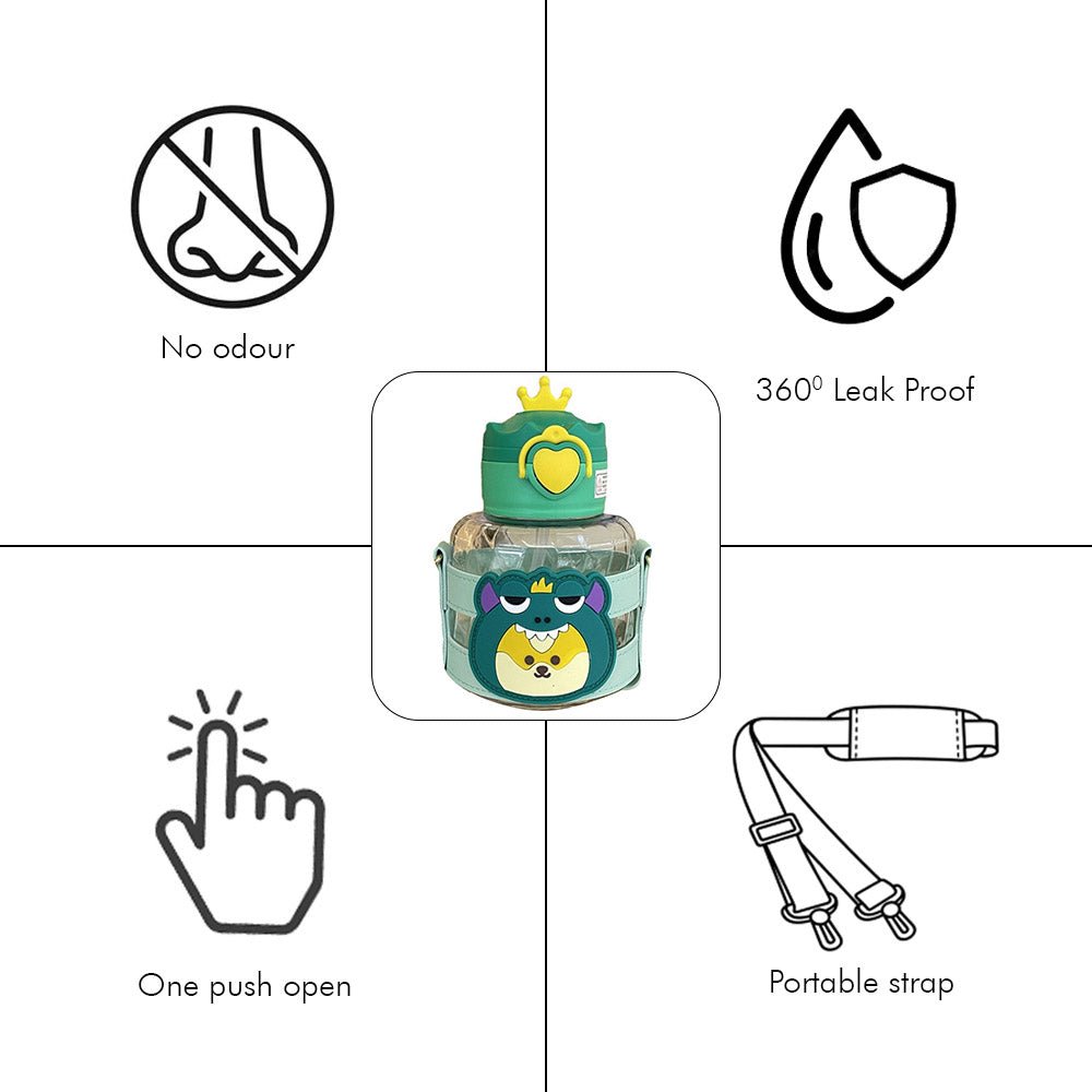 Green Frog with crown lid water bottle for Toddlers and Kids, 600ml - Little Surprise BoxGreen Frog with crown lid water bottle for Toddlers and Kids, 600ml