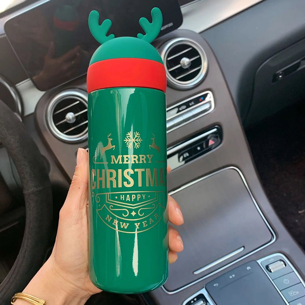 Green Reindeer Antler Stainless Steel sleek Christmas Water Bottle for Kids, 330 ml - Little Surprise BoxGreen Reindeer Antler Stainless Steel sleek Christmas Water Bottle for Kids, 330 ml