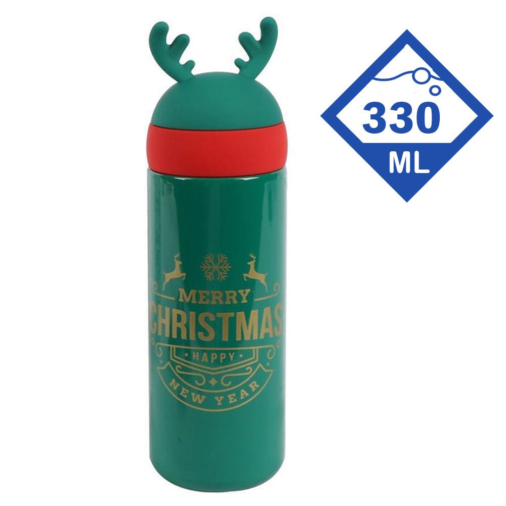 Green Reindeer Antler Stainless Steel sleek Christmas Water Bottle for Kids, 330 ml - Little Surprise BoxGreen Reindeer Antler Stainless Steel sleek Christmas Water Bottle for Kids, 330 ml