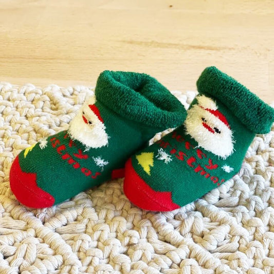Green Santa Christmas Socks for infant, 0-12 months