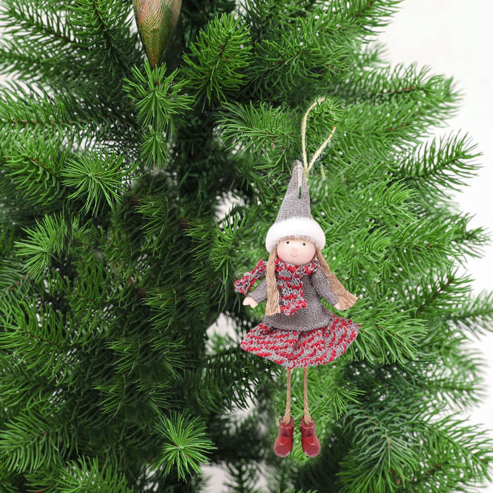 Grey Checks Fairy Christmas Tree Ornament