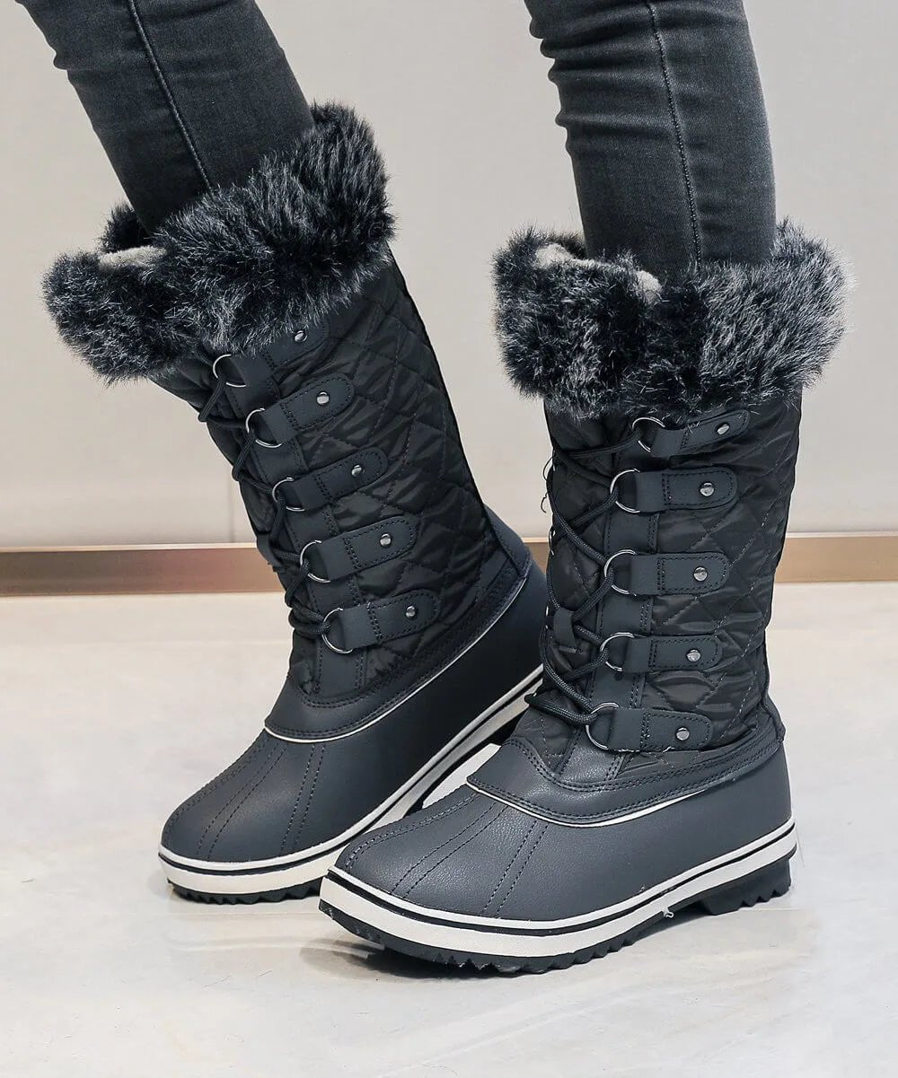 Grey Criss Cross Women Winter/Snow Boots