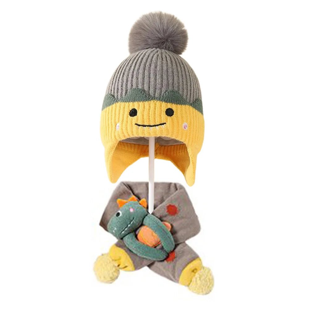 Grey Naughty Monster Winter Cap & Neck Muffler Set