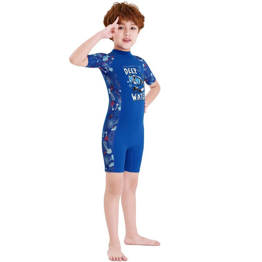 Half Sleeves Cobalt Blue Kids Swimwear Jellyfish printed Knee Length UPF 50+