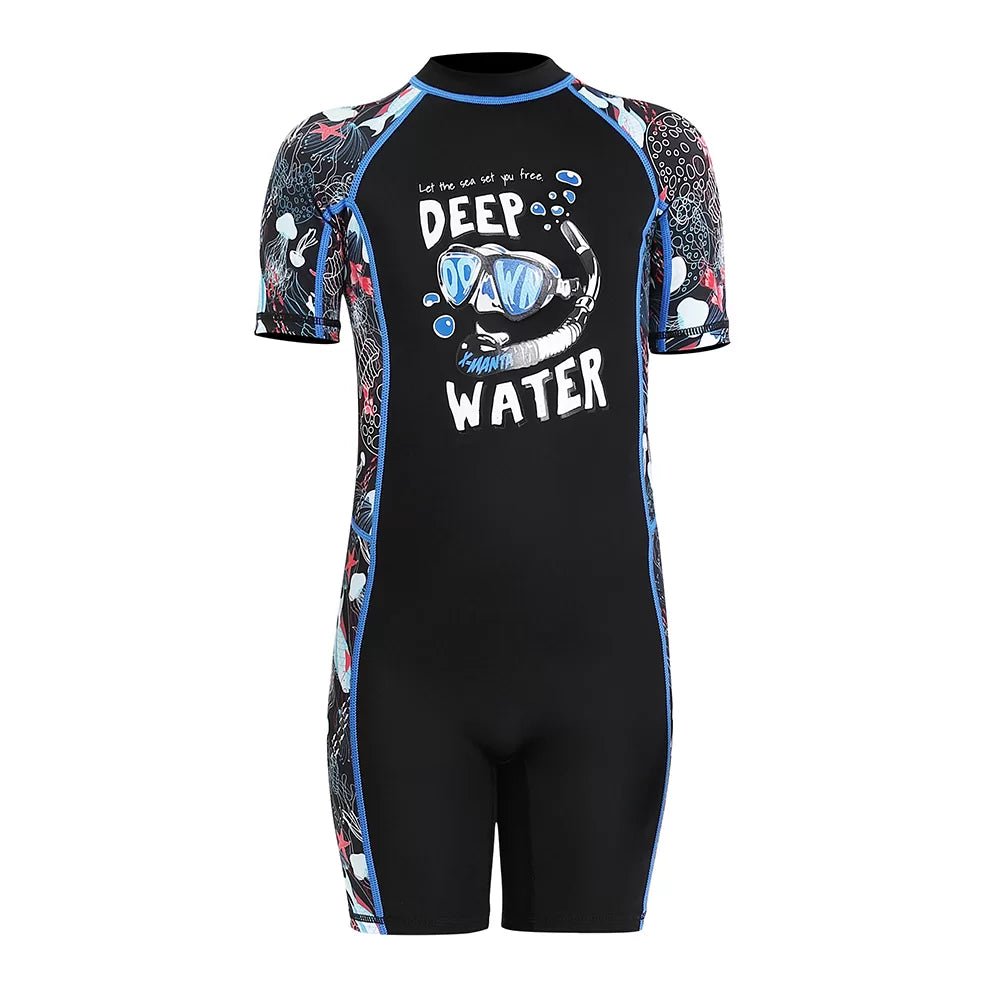 Half Sleeves Kids Swimwear Black Jellyfish Printed Sleeves, Knee Length with UPF 50+
