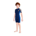 Half Sleeves Kids Swimwear Blue & Navy Blue Palm Leaves Printed Sleeves, Knee Length with UPF 50+ - Little Surprise BoxHalf Sleeves Kids Swimwear Blue & Navy Blue Palm Leaves Printed Sleeves, Knee Length with UPF 50+