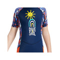 Half Sleeves Kids Swimwear Navy Blue & Orange Sunshine Printed Knee Length, with UPF 50+ - Little Surprise BoxHalf Sleeves Kids Swimwear Navy Blue & Orange Sunshine Printed Knee Length, with UPF 50+