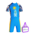 Half Sleeves Kids Swimwear Sky Blue & Yellow Sunshine Printed Knee Length, with UPF 50+ - Little Surprise BoxHalf Sleeves Kids Swimwear Sky Blue & Yellow Sunshine Printed Knee Length, with UPF 50+