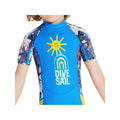 Half Sleeves Kids Swimwear Sky Blue & Yellow Sunshine Printed Knee Length, with UPF 50+ - Little Surprise BoxHalf Sleeves Kids Swimwear Sky Blue & Yellow Sunshine Printed Knee Length, with UPF 50+