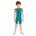 Half Sleeves Kids Swimwear Yellow & Green Palm Leaves Printed Sleeves, Knee Length with UPF 50+ - Little Surprise BoxHalf Sleeves Kids Swimwear Yellow & Green Palm Leaves Printed Sleeves, Knee Length with UPF 50+