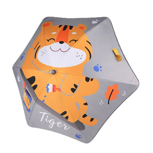 Happy Tiger Print Canopy shaped umbrella for Kids, 2-6 years, Grey