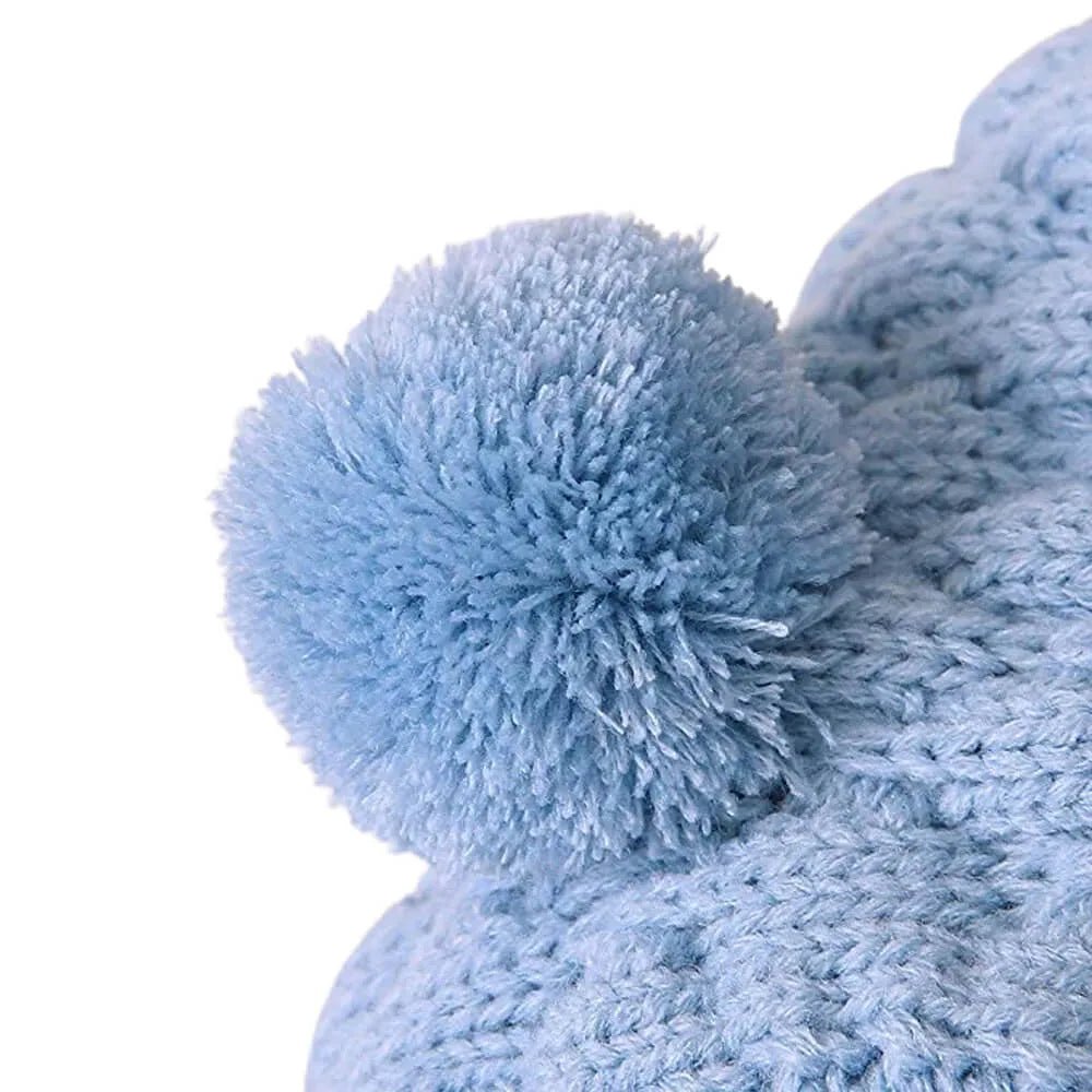Infants Baby Blue Knitted Cardigan Sweater with Pom Pom Hoodie