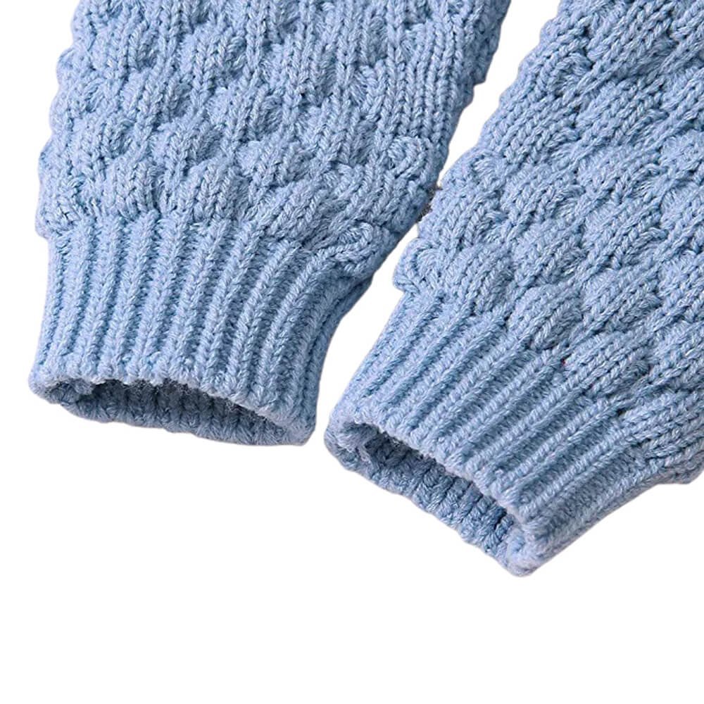 Infants Baby Blue Knitted Cardigan Sweater with Pom Pom Hoodie