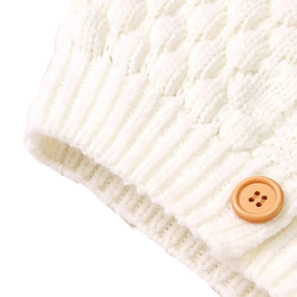 Infants Ivory White Knitted Cardigan Sweater with Pom Pom Hoodie