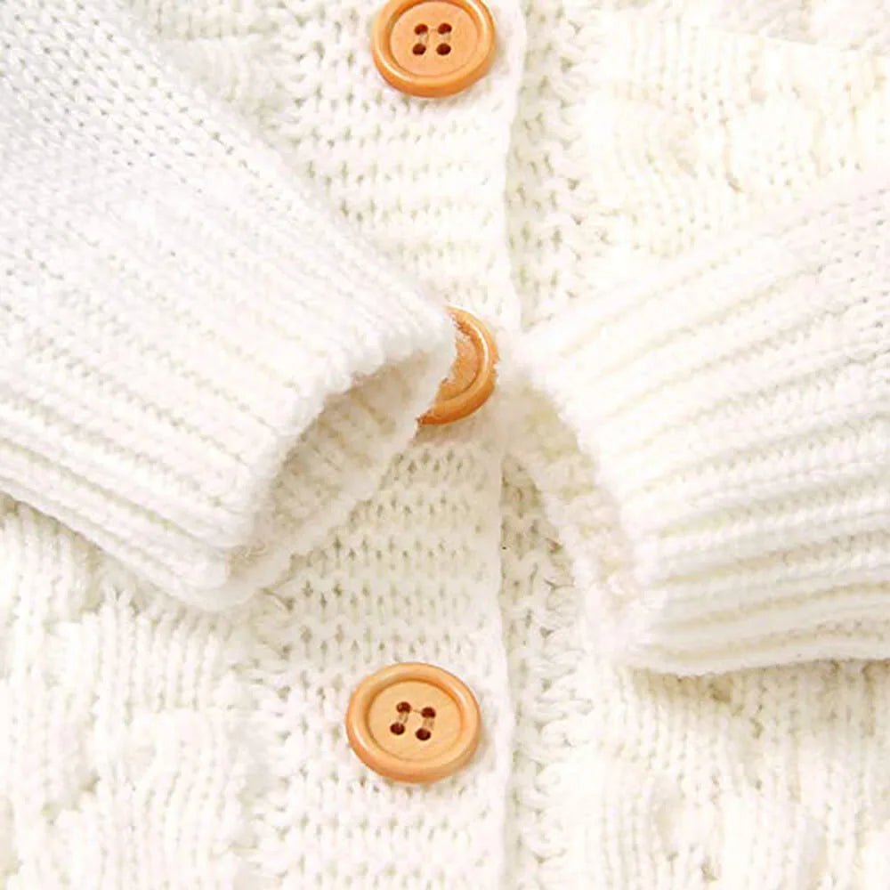 Infants Ivory White Knitted Cardigan Sweater with Pom Pom Hoodie